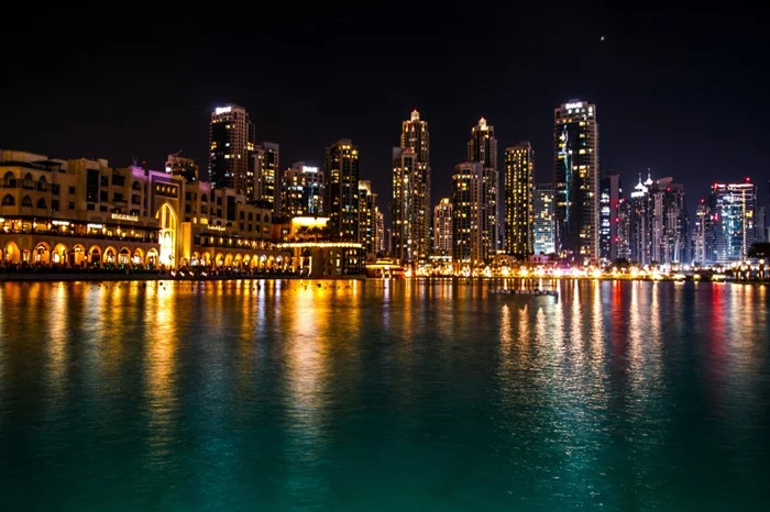 Stunning night view of Dubai skyline with illuminated buildings